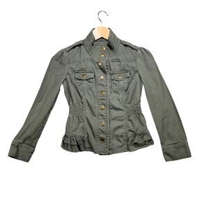 Candies Green Military Jacket Juniors Medium Utility Ruffle Army